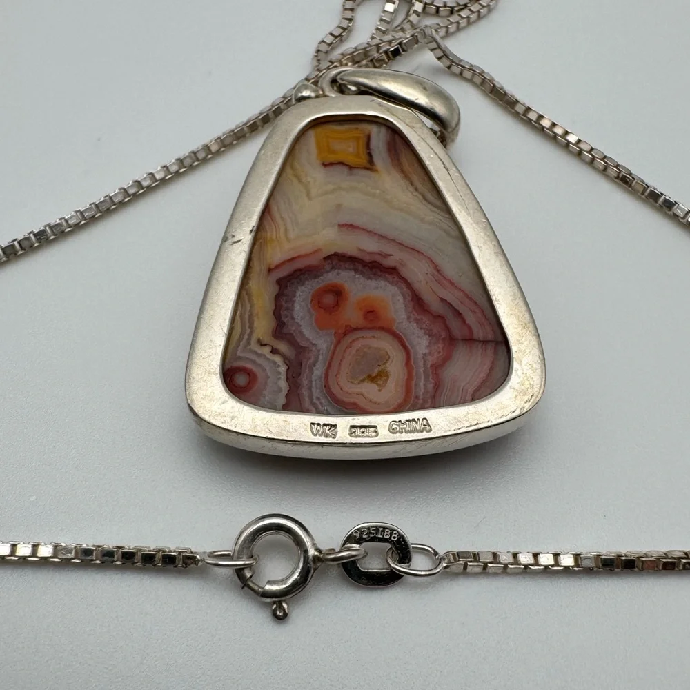 Sterling Silver 925 Geometric Gemstone Necklace - Picture 3 of 5
